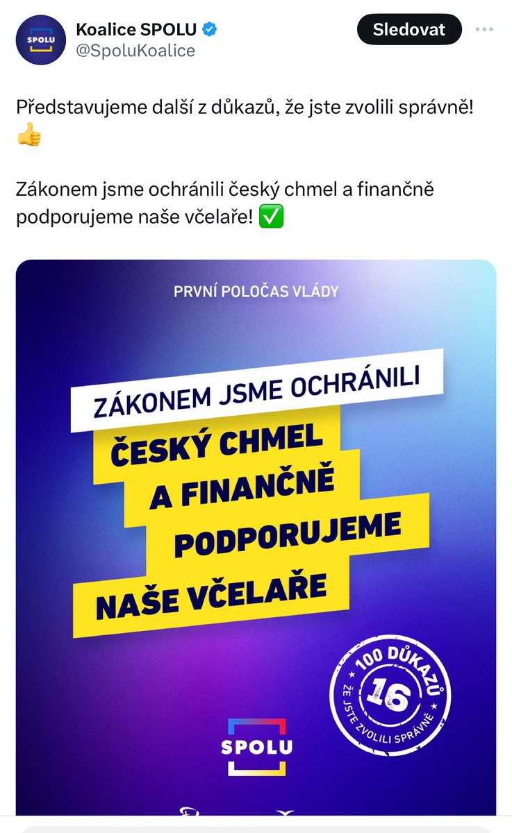 RNeruda's tweet photo. Málem jsem zapomněl, že jsem tuto vládu volil, aby ochránila český chmel, finančně podpořila včelaře a zatočila s nelegálním vánočním cukrovím. ✅ https://t.co/7mmwcTXHaL
