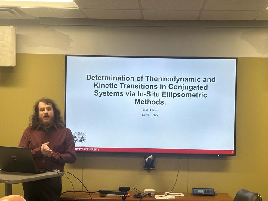 Ade Lab NCSU (@adencsu) on Twitter photo Congratulations to Dr. Reece Henry on successfully defending his thesis: “Determination of Thermodynamic and Kinetic Transitions in Conjugated Systems via in-situ Ellipsometric Methods”!
<a href="/ncstatephysics/">NC State Physics</a> Congratulations to Dr. Reece Henry on successfully defending his thesis: “Determination of Thermodynamic and Kinetic Transitions in Conjugated Systems via in-situ Ellipsometric Methods”!
<a href="/ncstatephysics/">NC State Physics</a>