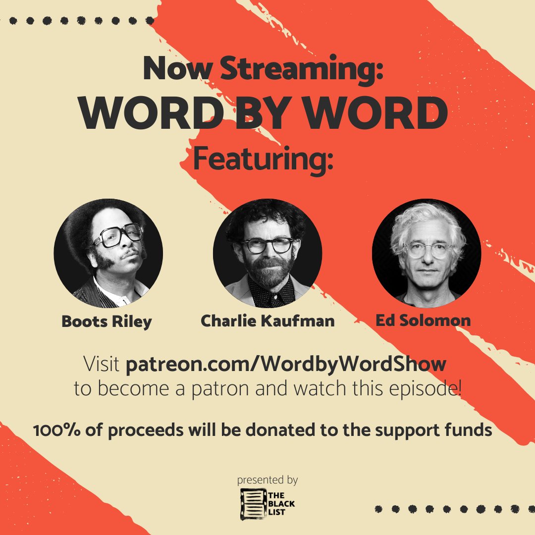 A new episode of #WordByWord with @ed_solomon is now streaming on @Patreon! Listen to Ed, Charlie Kaufman + @BootsRiley now! As always, all show proceeds support industry funds like TUSC, @alifeinthearts + @PayUpHollywood. Listen + subscribe here: bit.ly/45rWt23