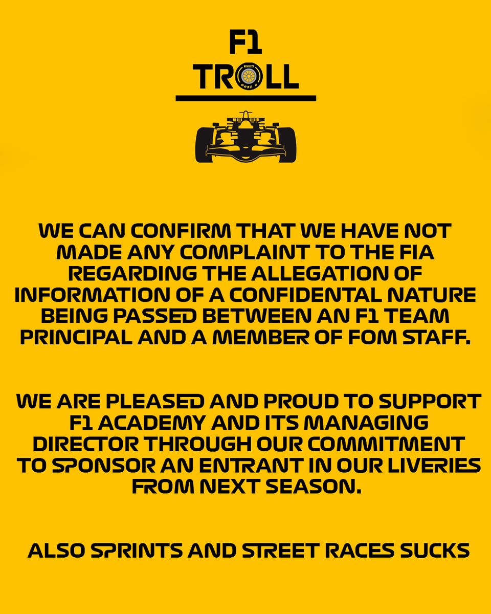 f1trollofficial's tweet photo. Team statement https://t.co/YKyt4JeEep