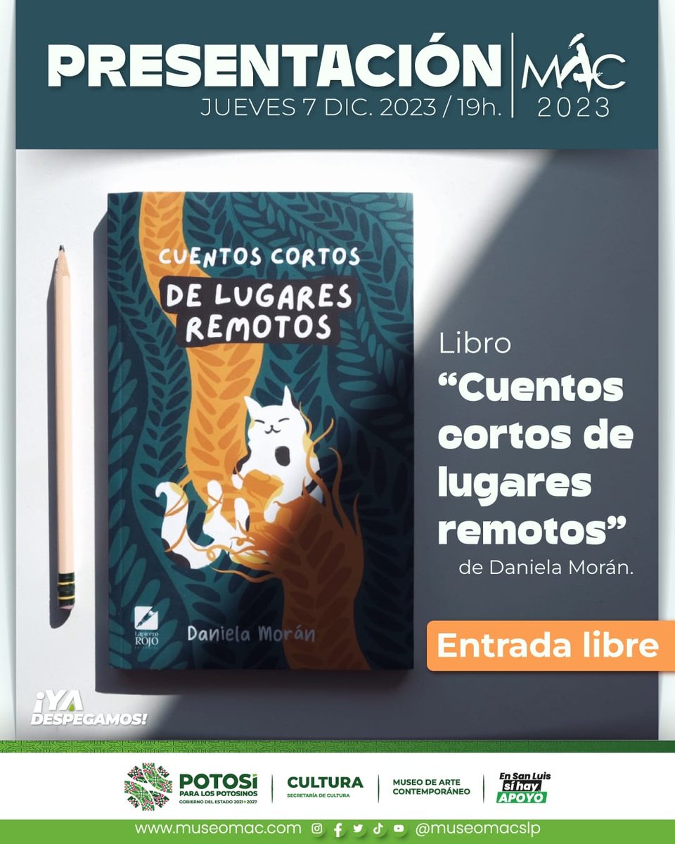 museomacslp's tweet photo. ¡MAÑANA! Ven a la presentación del libro👉 “Cuentos cortos de lugares remotos” por DANIELA MORÁN
Acompáñanos a conocer una antología de cuentos que suceden en sitios maravillosos 🤩
⏰19:00 h
🎟️Entrada libre
Habrá venta del libro al final del evento
#MuseoMAC https://t.co/vOe0PG8Nux