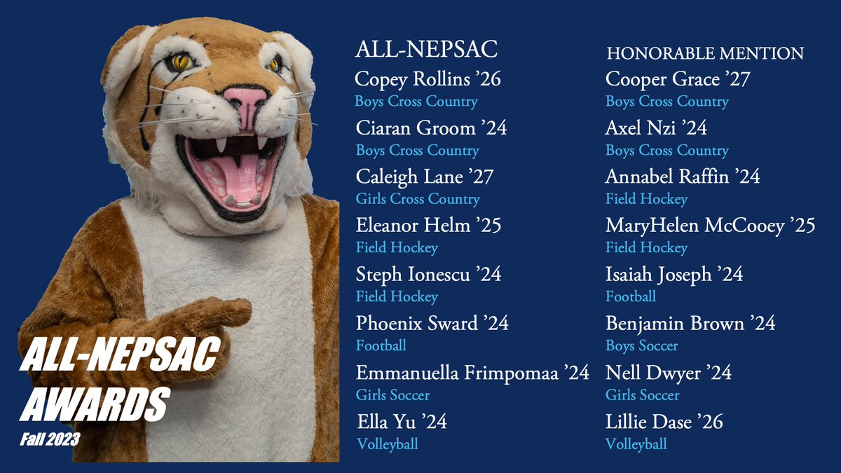 HotchkissSports's tweet photo. Please join us in congratulating our 16 Bearcat athletes for their ALL-NEPSAC achievements this fall! #nepsac #hotchkissschool #bearcats #betrue #goblue https://t.co/MXOBtbU6EZ