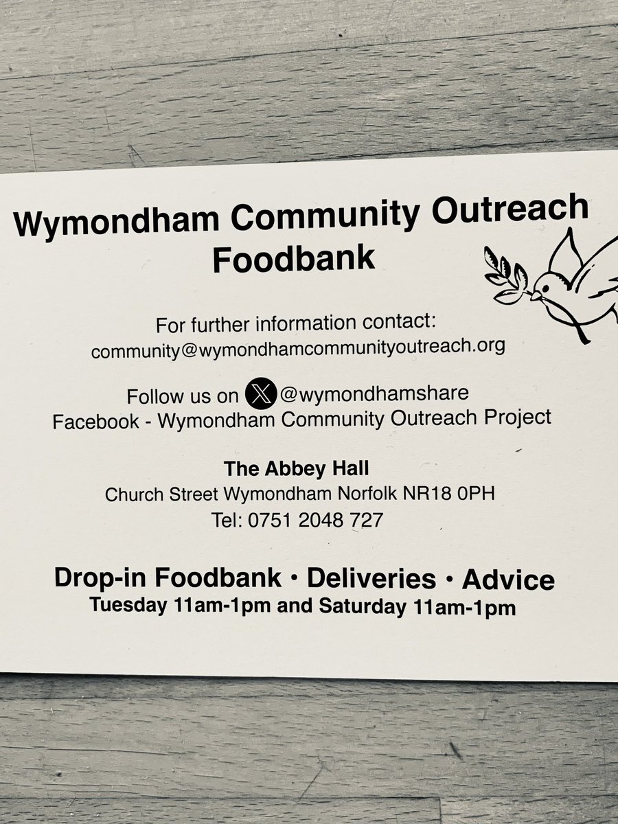 Wymondhamshare's tweet photo. If you are struggling to make ends meet, but the thought of visiting a Foodbank is too horrible to contemplate: think again.

Since 2018, we have been supporting families and individuals in and around Wymondham throughout these difficult times.

You do not need a voucher. 🕊️ https://t.co/P5QaTWlqbH