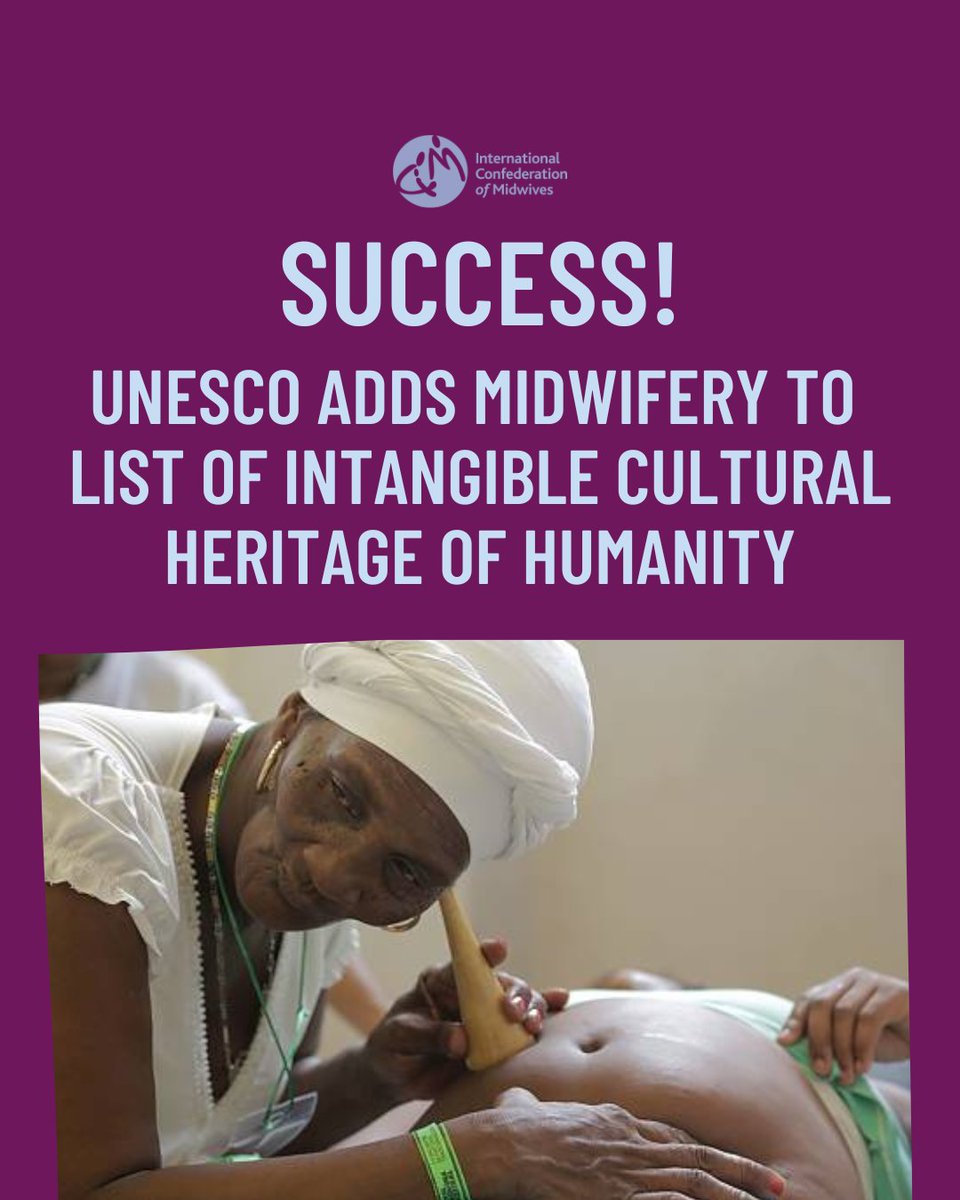 International Confederation of Midwives (@world_midwives) on Twitter photo Earlier today <a href="/UNESCO/">UNESCO 🏛️ #Education #Sciences #Culture 🇺🇳</a> inscribed Midwifery: knowledge, skills and practices on the Representative List of the Intangible Cultural Heritage of Humanity!
It's time we resource, enable and support midwives to do this essential work! #YEStoMIDWIVES
Read more: ich.unesco.org/en/RL/midwifer… Earlier today <a href="/UNESCO/">UNESCO 🏛️ #Education #Sciences #Culture 🇺🇳</a> inscribed Midwifery: knowledge, skills and practices on the Representative List of the Intangible Cultural Heritage of Humanity!
It's time we resource, enable and support midwives to do this essential work! #YEStoMIDWIVES
Read more: ich.unesco.org/en/RL/midwifer…