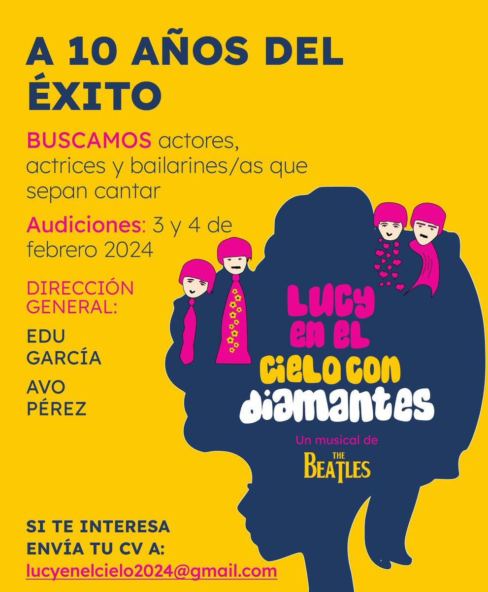 Avoperez's tweet photo. Regresa Lucy a Uruguay con espectáculo renovado!

🌟 "Picture yourself in a boat on a river with tangerine trees and marmalade skies." 🚀✨ 

#CastingLucy2024 #BeatlesVibes #lucyenelcielocondiamantes https://t.co/ZJmwZdKDSK