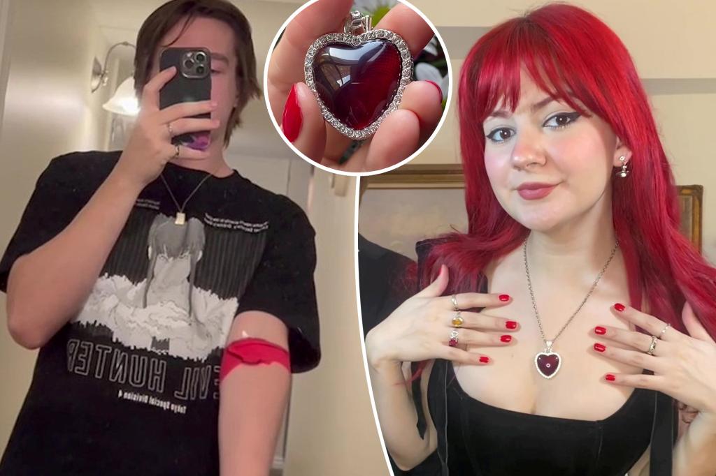 nypost's tweet photo. My boyfriend gave me a necklace made with his blood — haters say I’m a devil worshipper but I love it https://t.co/ArArIkpZWm https://t.co/Uxsew9S0Jj