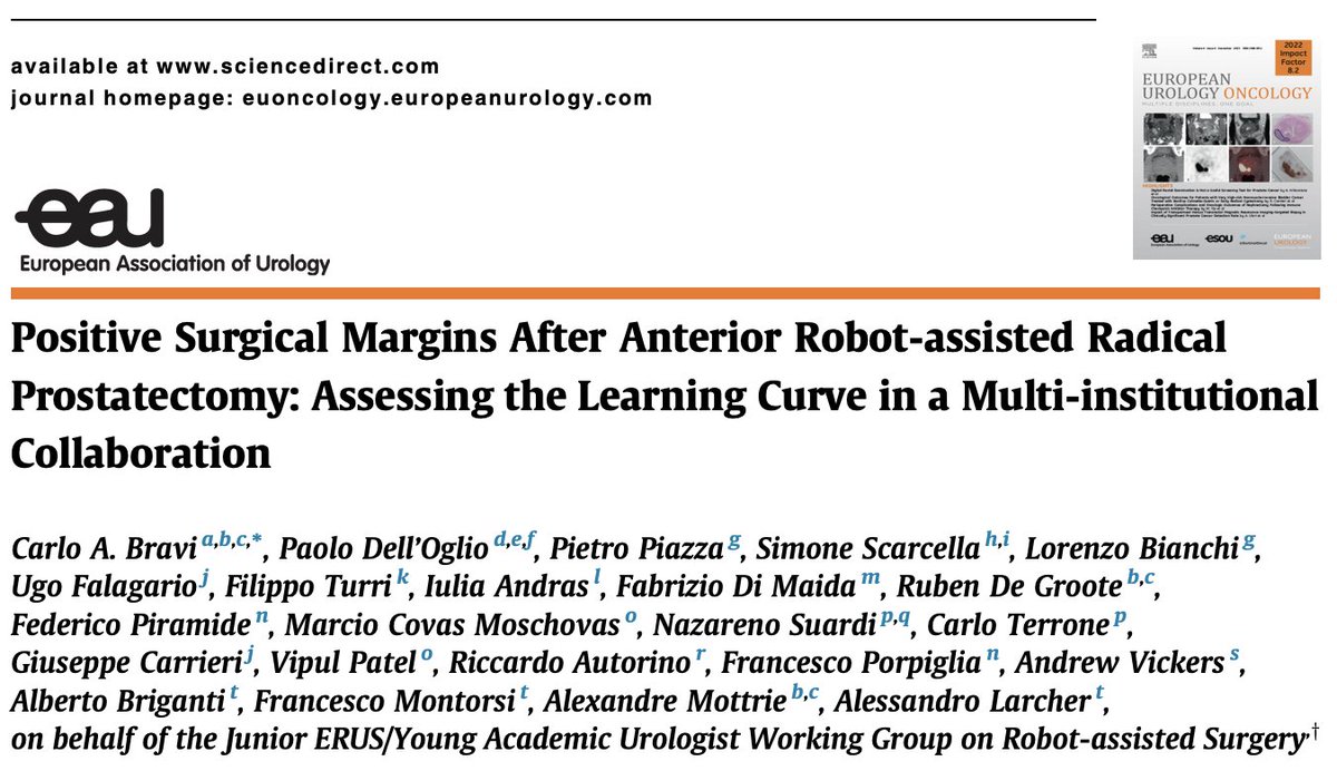 Carlo Andrea Bravi (@ca_bravi) on Twitter photo ๐ฃ 13,000 patients, worldwide collaboration led by <a href="/EAU_YAURobotics/">EAU_YAURobotics</a> <a href="/ERUSrobotics/">ERUS Robotic Urology</a>
๐ Learning curve for PSM after anterior RARP, stratified for pT2/pT3
โก๏ธ Published on <a href="/EurUrolOncol/">European Urology Oncology</a>, free access here authors.elsevier.com/a/1iATh9Cfv-xpโฆ ๐ฃ 13,000 patients, worldwide collaboration led by <a href="/EAU_YAURobotics/">EAU_YAURobotics</a> <a href="/ERUSrobotics/">ERUS Robotic Urology</a>
๐ Learning curve for PSM after anterior RARP, stratified for pT2/pT3
โก๏ธ Published on <a href="/EurUrolOncol/">European Urology Oncology</a>, free access here authors.elsevier.com/a/1iATh9Cfv-xpโฆ