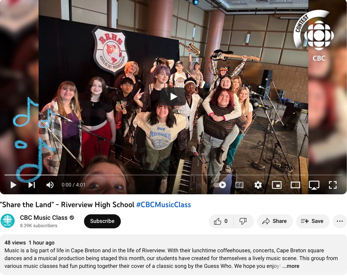 RivHighSchool's tweet photo. We made the top 10!! Chosen from 51 videos in our category. The only entry in the top ten in our category from Atlantic Canada! 🥳🎶🎶.  https://t.co/7wiUYBAjFH
#rhsproud❤️🤍 @CBVRCE_NS @CBVRCEartsed @InfoMorningCB https://t.co/lqUcoe9qYh