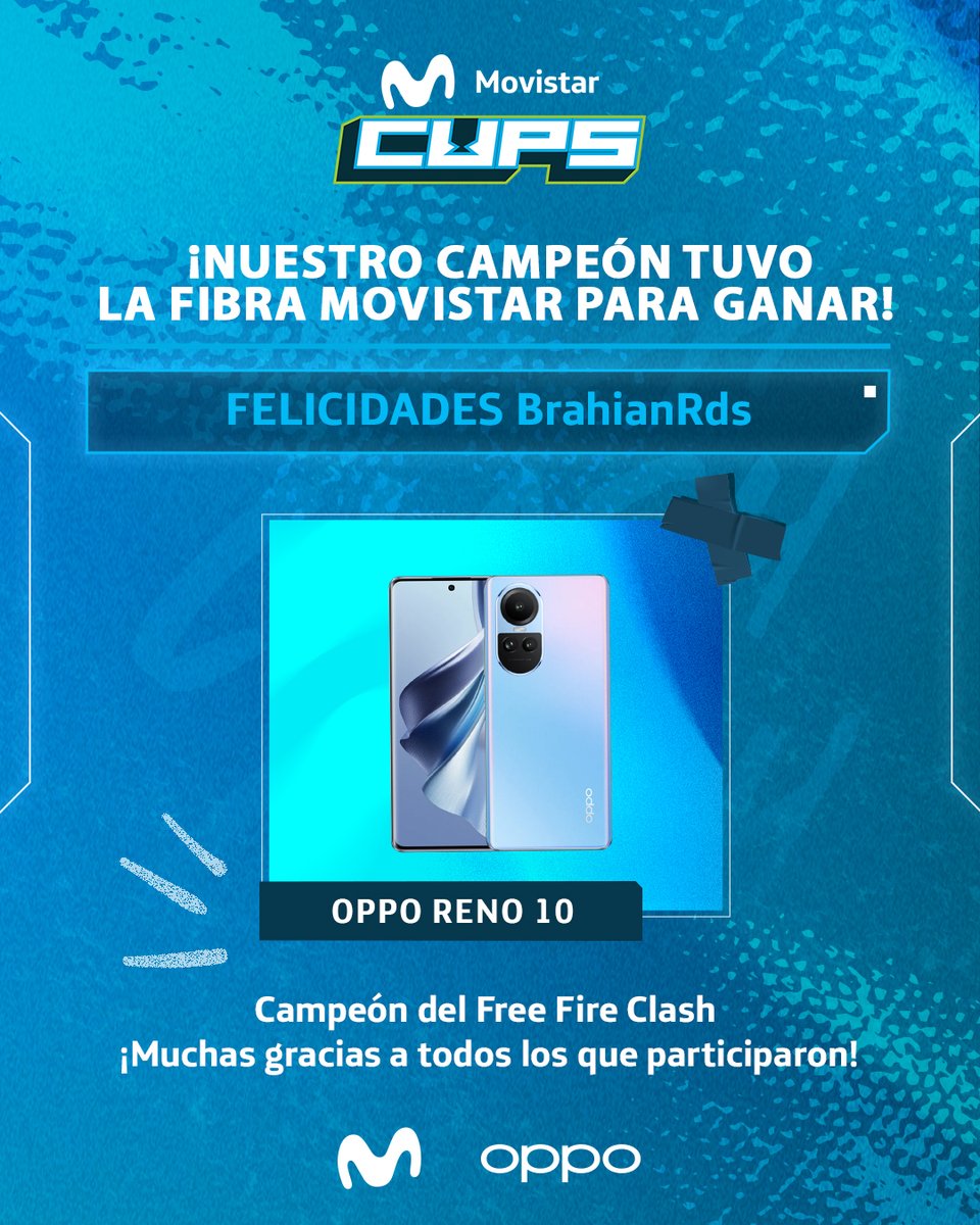 ¡Felicidades a BrahianRds, nuestro campeón del Free Fire Clash de las #MovistarCupsCOL 🔥🏆!

Demostró que tuvo la Fibra Movistar para ganar y se lleva su regalo de navidad adelantado 🎁