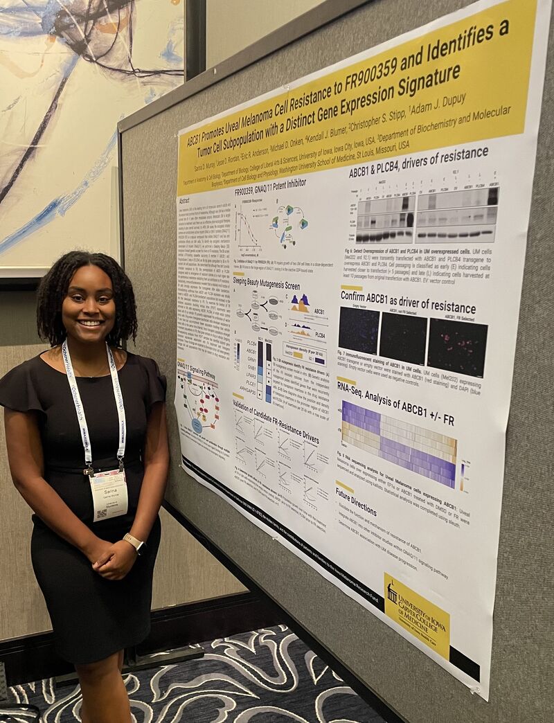 Sarina Murray (Dupuy/Stipp) won an NIH/NMA Travel Award for 2023 NMA Annual Convention & Scientific Assembly and presented 'ABCB1 Promotes Uveal Melanoma Cell Resistance to FR900359 and Identifies a Tumor Cell Subpopulation with a Distinct Gene Expression Signature.' @UIowaCancer