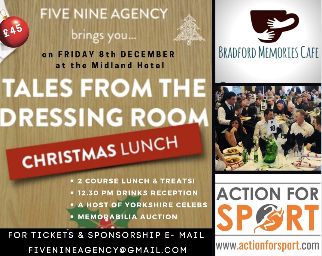 Two more sleeps before the biggest sporting lunch of the year supporting our sports heroes past & present whilst raising awareness for @ActionForSport @BradfordMemCafe With @bradford2025 coming to our region in just over a year, the Culture of Sport has so much to offer society.