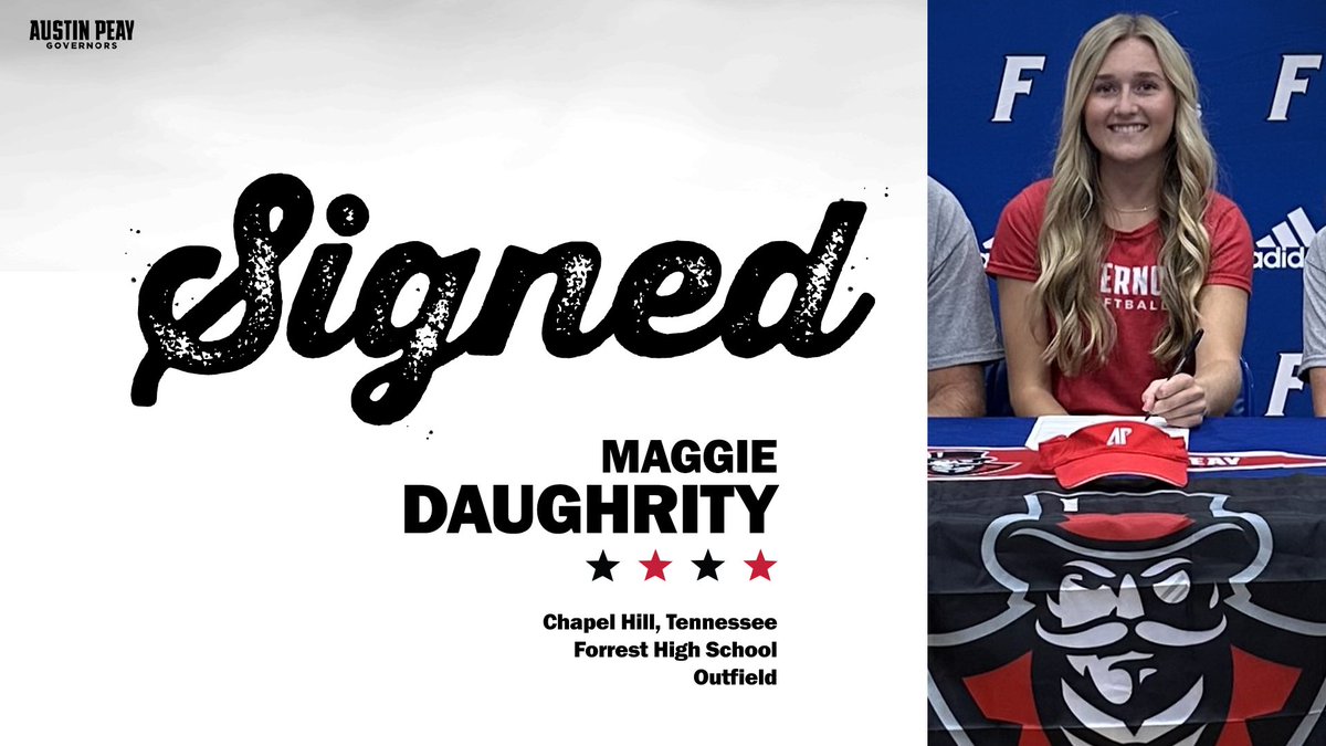 Austin Peay Softball (@govssb) on Twitter photo Govs stay close to home with an addition from the mid-state <a href="/mdaughrity2024/">Maggie Daughrity2024</a>.
#LetsGoPeay #2024IncomingClass Govs stay close to home with an addition from the mid-state <a href="/mdaughrity2024/">Maggie Daughrity2024</a>.
#LetsGoPeay #2024IncomingClass