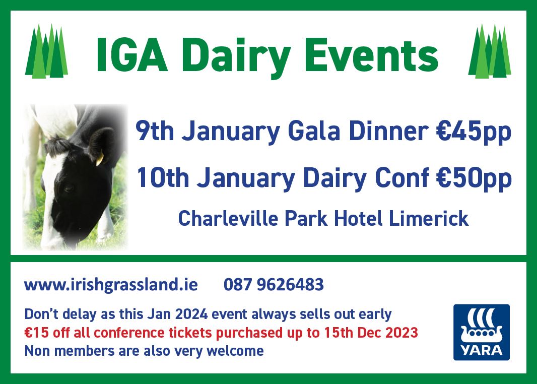 IrishGrassland's tweet image. The excitement is building for the #igadairy events that take place on the 9th and 10th Jan 2024. Tickets are discounted until the 15th Dec. irishgrassland.ie. Conference tickets are ONLY €50 for members. . #farmergift #grasstomilk #dairyfarming