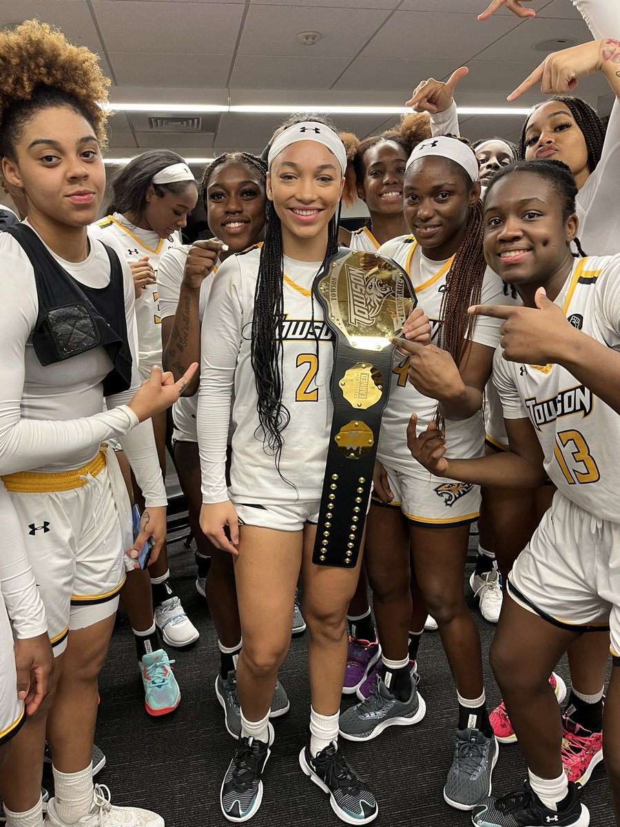 Towson_WBB's tweet photo. India Johnston gets the belt today after dropping a career-high 24 points including the last 11 points for the Tigers!🔥

#GohTigers https://t.co/PNyZywk79a