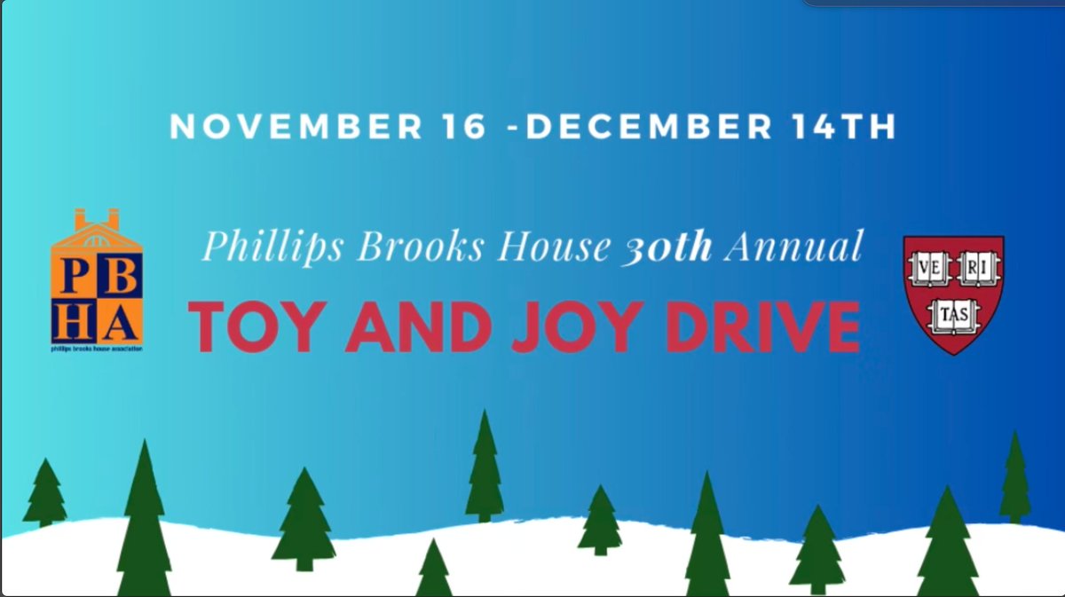 Please join us in the 30th annual Phillips Brooks House Toy and Joy drive. You can purchase items off the wish list linked in our bio. Email Travis Lovett at tlovett@fas.harvard.edu if you have any questions about supporting our community partners!