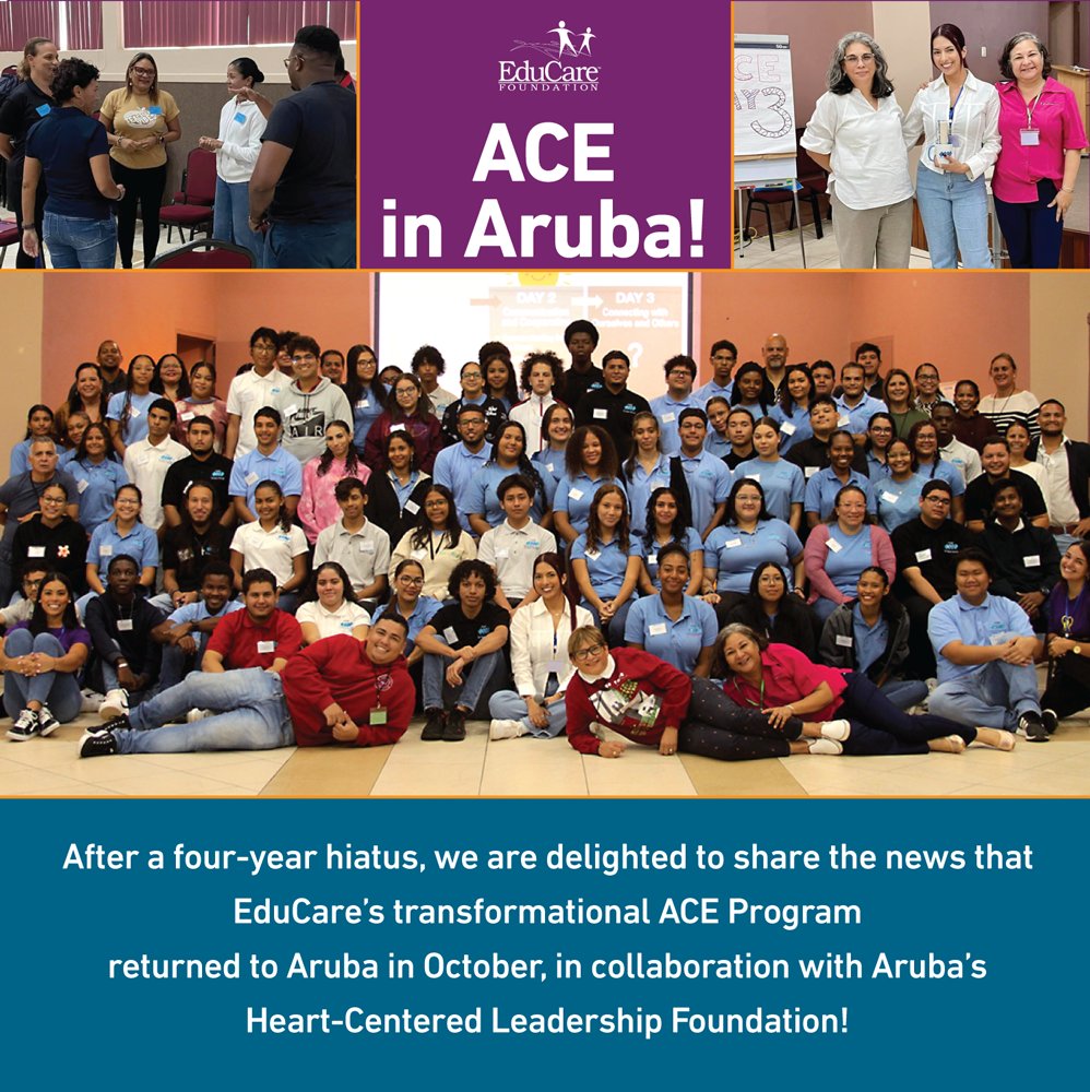 educare_fdn's tweet photo. ACE was invited to Aruba in 1996 and kept inspiring great youth work (and the Heart-Centered Leadership Foundation [HCLF]). In 10/23, ACE returned! HCLF &amp; EduCare held a Professional Development workshop &amp; 3-Day ACE Program.
#EduCare #Heartset®Education #ACE #HCLF #Aruba https://t.co/ZXH0O73Frd