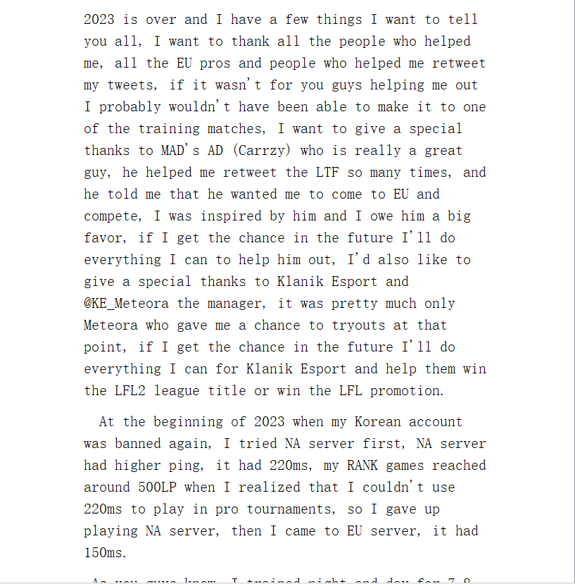 Warriorr_lol's tweet photo. I'm very sorry if my LTF article made you angry, I won't be sending any more LFT articles
I have no ill will towards anyone, I just want to be a professional player and play professionally and fight for EU, that's all I want to do.
Thank you to everyone who helped me.
🙏❤️🔁 https://t.co/K1GMwjCDka