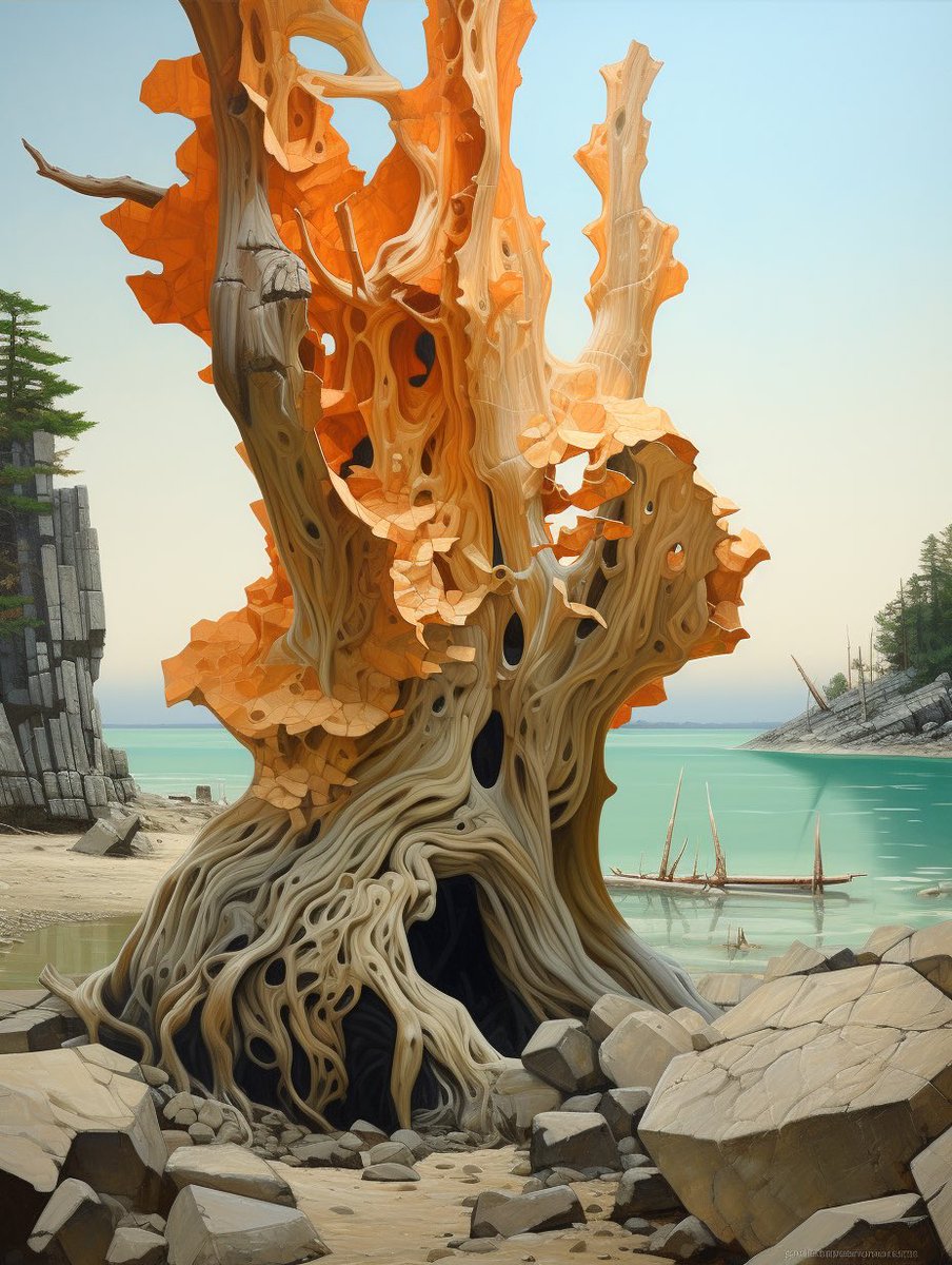dloblaw01's tweet photo. Slightly surreal tree on a Georgian Bay shoreline from #Ai land #digitalart #Midjourney #AiCommunity #georgianbay #georgianbaylife #tree https://t.co/NIPbIJkf8u