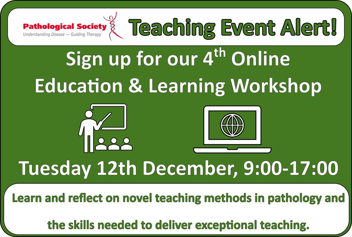 Back by popular demand! Our 4th Online Education & Learning Workshop will kick off on Tuesday 12th December, 9:00am GMT. A fantastic programme with topics on undergraduate teaching, taster weeks, pathology & clinical trials and digital/AI path 💻. Sign up: pathsoc.org/events/79/onli…