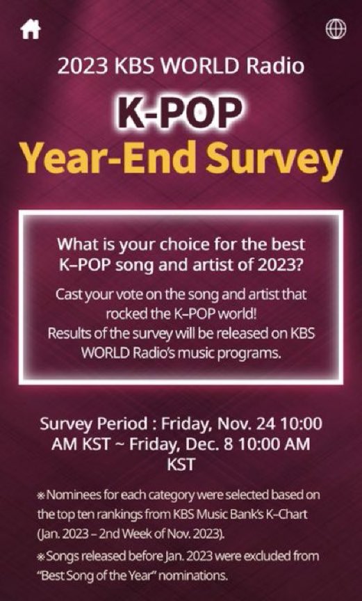 SUGAIndoFanbase's tweet photo. 2023 KBS WORLD Radio | Vote for SUGA in the following categories:

🏆Solo Artist of the Year
✔️ SUGA

🏆Best Song of the Year
✔️Other (write “People Pt.2 by Agust D”)

*1 vote per email
*Ends: Dec. 8, 10AM KST | 08:00 WIB 

https://t.co/1dDOIjBWZB https://t.co/WYJrnEv0In