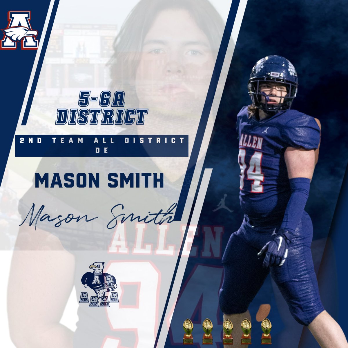 Allen Eagles Football🏆🏆🏆🏆🏆 (@alleneaglesfb) on Twitter photo DISTRICT 5-6A 🦅
2ND TEAM ALL-DISTRICT
DE
Congratulations, <a href="/atxmasonsmith/">Mason Smith</a>
#BTB | #RecruitTheA DISTRICT 5-6A 🦅
2ND TEAM ALL-DISTRICT
DE
Congratulations, <a href="/atxmasonsmith/">Mason Smith</a>
#BTB | #RecruitTheA