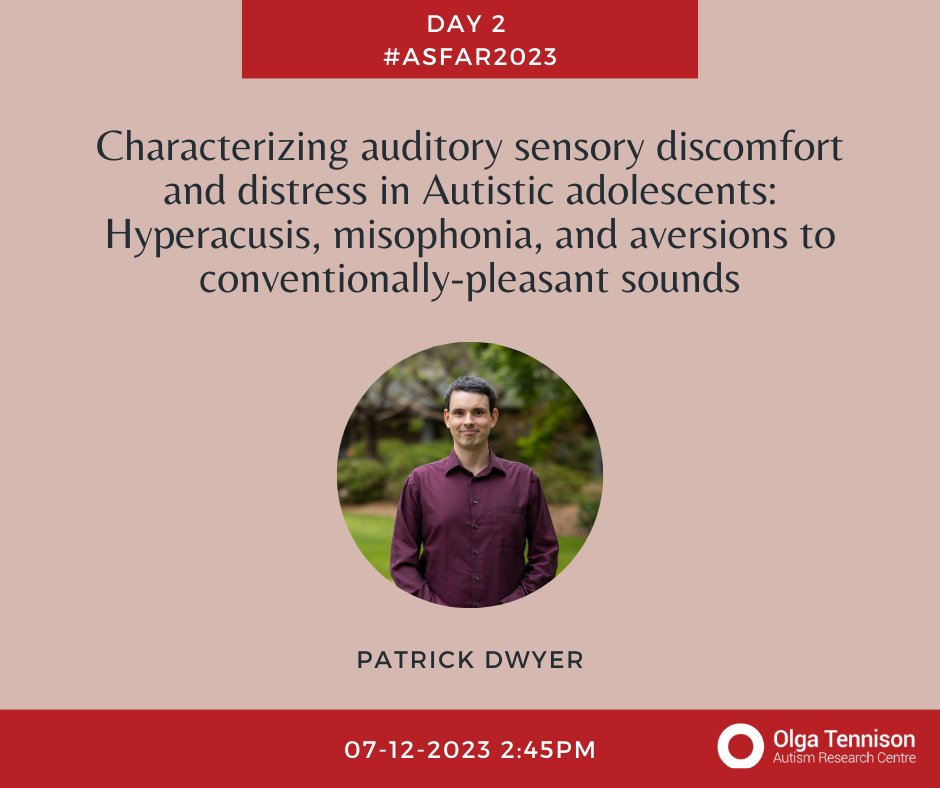 Coming up at #asfar2023, don't miss #otarc's <a href="/DrMMGilbert/">Dr Melissa Gilbert</a> talk on barriers to diagnosis for Autistic Women at 2:30pm &amp; listen to Patrick Dwyer explore characterizing auditory discomfort in Autistic adolescents at 2:45pm.  #autismresearch