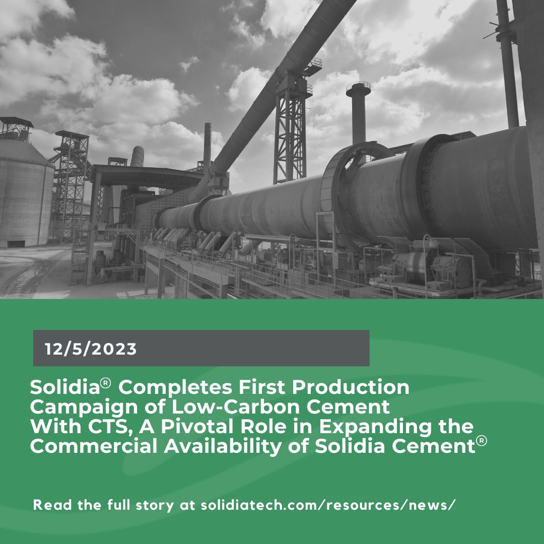 Solidia Technologies (@solidiaco2) on Twitter photo We're excited to announce the success of our recent Solidia Cement® production campaign with <a href="/CTSRapidSet/">CTS | Rapid Set</a>! With 30% lower CO2 emissions and 12% greater yield, we're grateful for CTS' pivotal role in expanding the commercial availability of Solidia. ➡️ bit.ly/4a4U9lb. We're excited to announce the success of our recent Solidia Cement® production campaign with <a href="/CTSRapidSet/">CTS | Rapid Set</a>! With 30% lower CO2 emissions and 12% greater yield, we're grateful for CTS' pivotal role in expanding the commercial availability of Solidia. ➡️ bit.ly/4a4U9lb.
