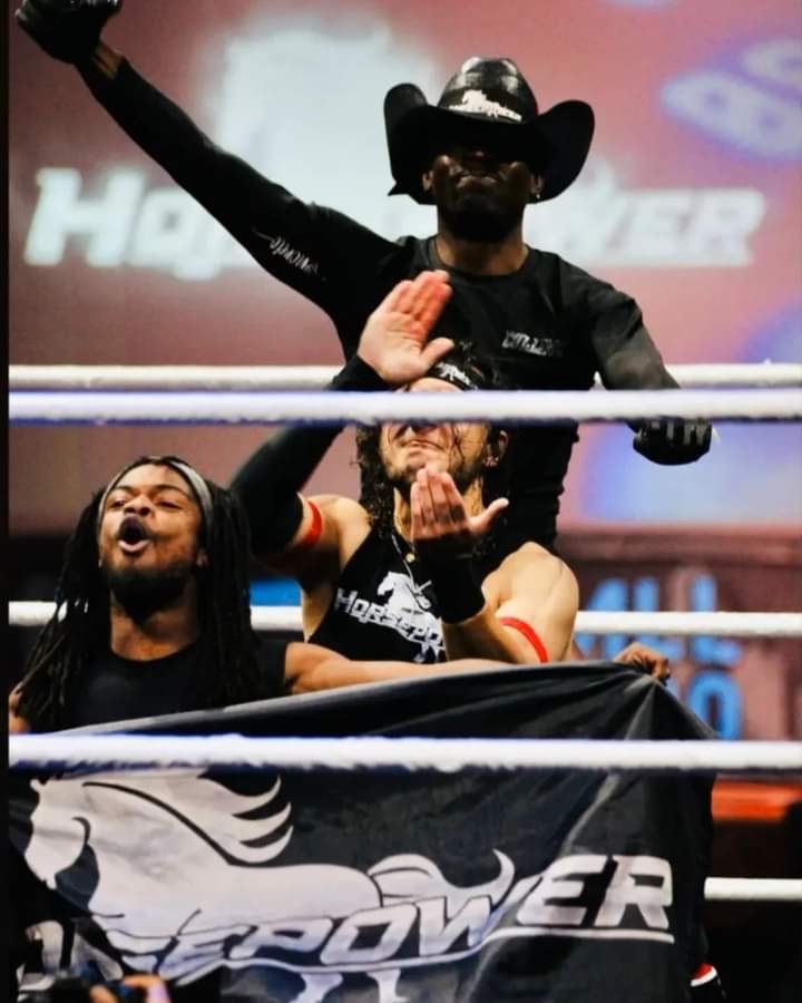 NateConcrete's tweet photo. Cavens, Martinez, Collins

Squad!!!!

#Horsepower #prowrestling #QuickerthanQuick https://t.co/NAvbkwuBTZ