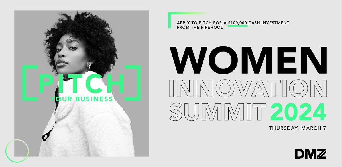 Are you a woman founder disrupting the Canadian tech space? 🚀 Apply to pitch your business to angel investors at DMZ’s Women Innovation Summit in March for a chance to win a $100,000 cash investment from @thefirehood! 💸(1/2)