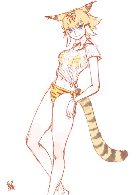 #くそ寒いので水着絵を貼る #けものフレンズ 