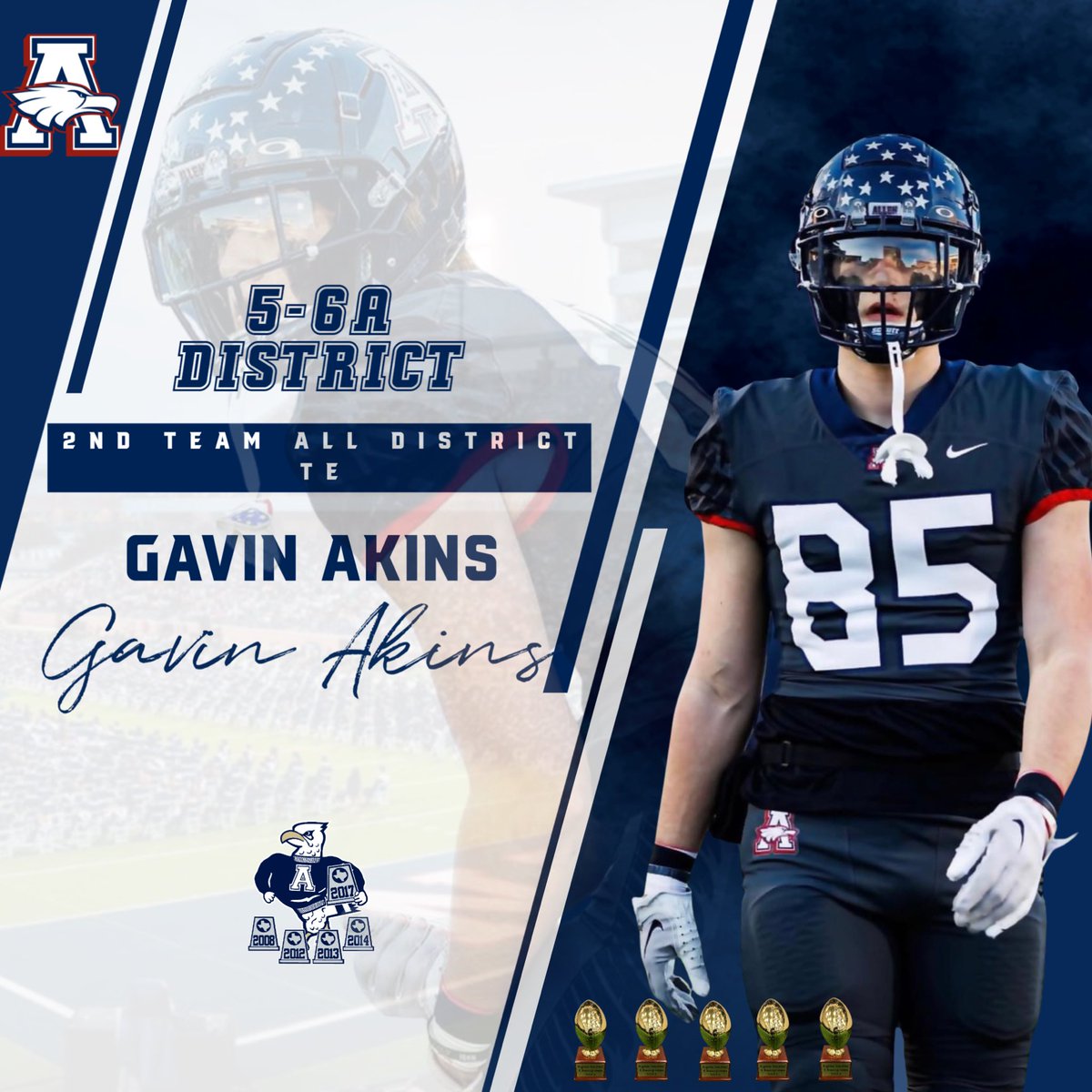 Allen Eagles Football🏆🏆🏆🏆🏆 (@alleneaglesfb) on Twitter photo DISTRICT 5-6A 🦅
2ND TEAM ALL-DISTRICT
TE
Congratulations, <a href="/GavinAks/">Gavin Akins</a>
#BTB | #RecruitTheA DISTRICT 5-6A 🦅
2ND TEAM ALL-DISTRICT
TE
Congratulations, <a href="/GavinAks/">Gavin Akins</a>
#BTB | #RecruitTheA
