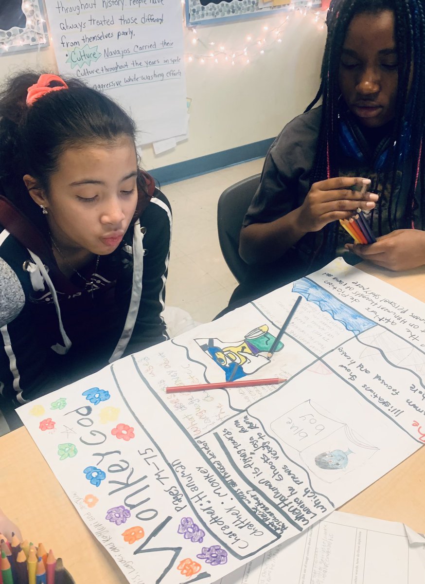msurbansky's tweet photo. #sixthgraders are studying the use of precise language in literature and creating posters for a gallery walk presentation. they have demanded a contest and a prize for the best one so …stay tuned😂 😍@CLEMetroSchools @OrchardSTEM @GreatMindsEd #ela https://t.co/BqlxLlrmud