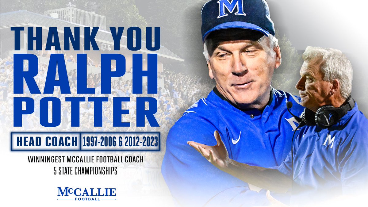 Thank you, Coach Potter, for all you have done for the program, the boys, and for McCallie. 

Under Potter, who coached at McCallie from 1997-2006 and 2012-2023, his teams had a record of 181-77. He is the winningest football coach in school history. Ralph Potter’s overall head