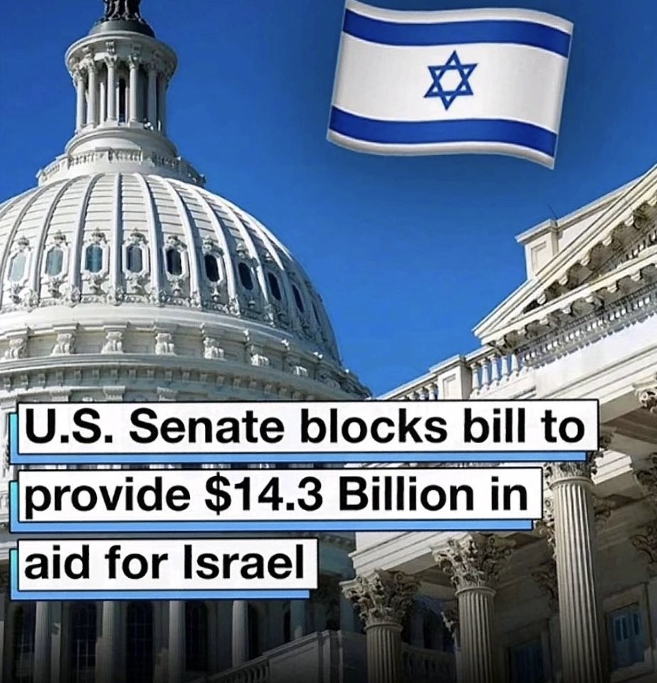 'Breaking News: U.S. Senate blocks $14.3 billion aid bill for Israel, with a close 51-48 vote. Senate Democrats counter GOP's move, using the bill as leverage for House support on Ukraine war aid. #USPolitics #IsraelAid #UkraineSupport'