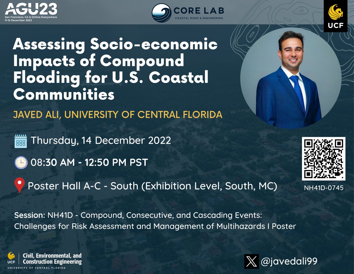 Heading to #SanFrancisco next week for #AGU23? Be sure to check out my poster on the socio-economic impacts of compound flooding on #US coastal communities.🌊🏙️

Looking forward to engaging discussions, exchanging ideas and meeting some old friends.

@CoRELabUCF @UCFCECS @UCFCECE
