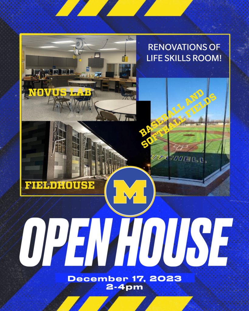 MCS would like to invite all of our Bluejackets and the Mitchell community to the official open house of our new facilities.  This highly anticipated open house includes the new Field House.  The open house will be Sunday, Dec. 17th from 2-4pm starting in the new Field House.