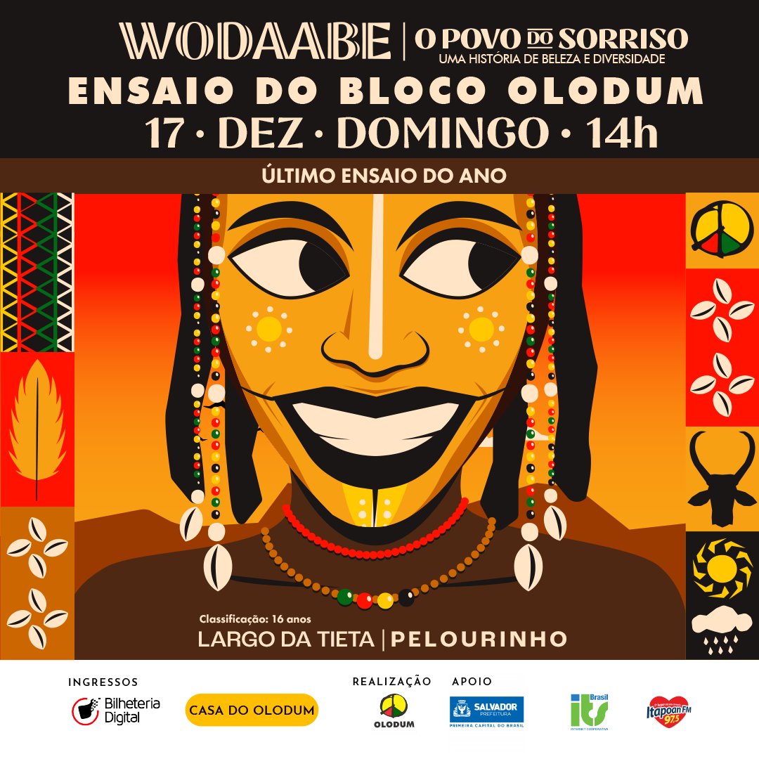 Vem aí o ENSAIO DO BLOCO OLODUM
Dia 17 de dezembro, às 14h 
Largo da Tieta - Pelourinho

Último ensaio do ANO! 

bilheteriadigital.com/ensaio-do-bloc…