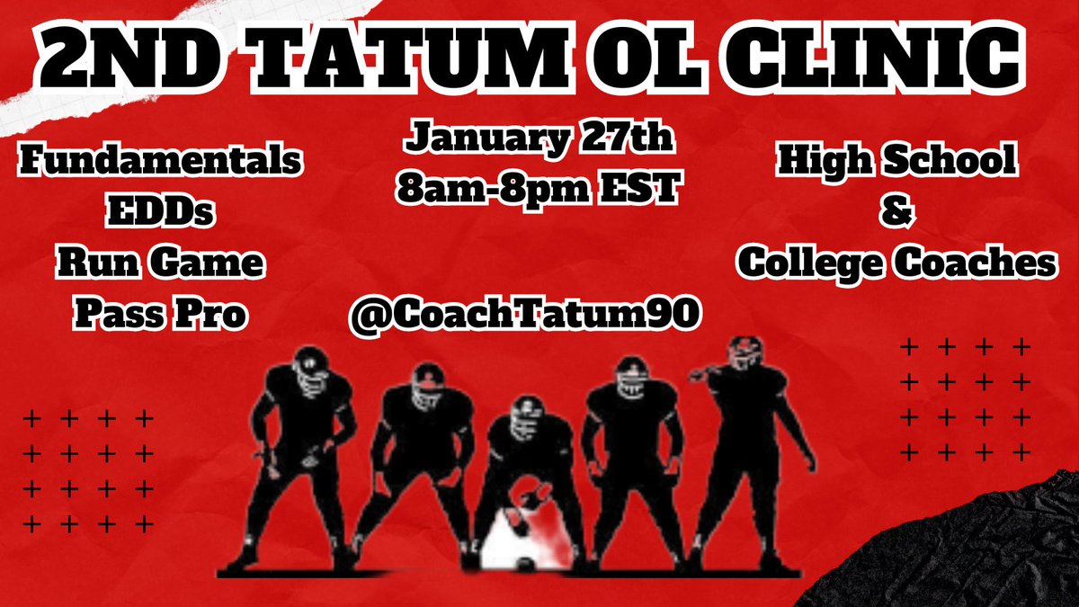 Well, I am announcing the 2nd Annual Tatum OL Clinic!
Last year was such a huge success that we are gonna run it back!
I will be putting together an elite lineup of OL Coaches from HS, College, &amp; the Pros. 
Like before, DM me to be put on the list!!