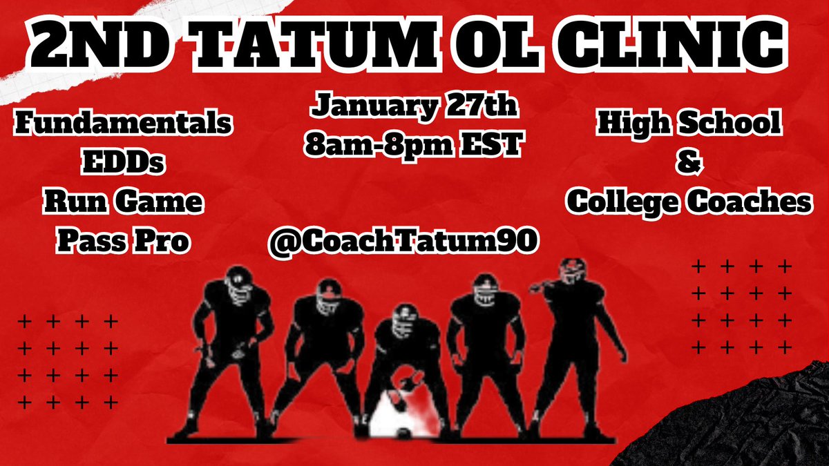 Well, I am announcing the 2nd Annual Tatum OL Clinic! Last year was such a huge success that we are gonna run it back! I will be putting together an elite lineup of OL Coaches from HS, College, & the Pros. Like before, DM me to be put on the list!!