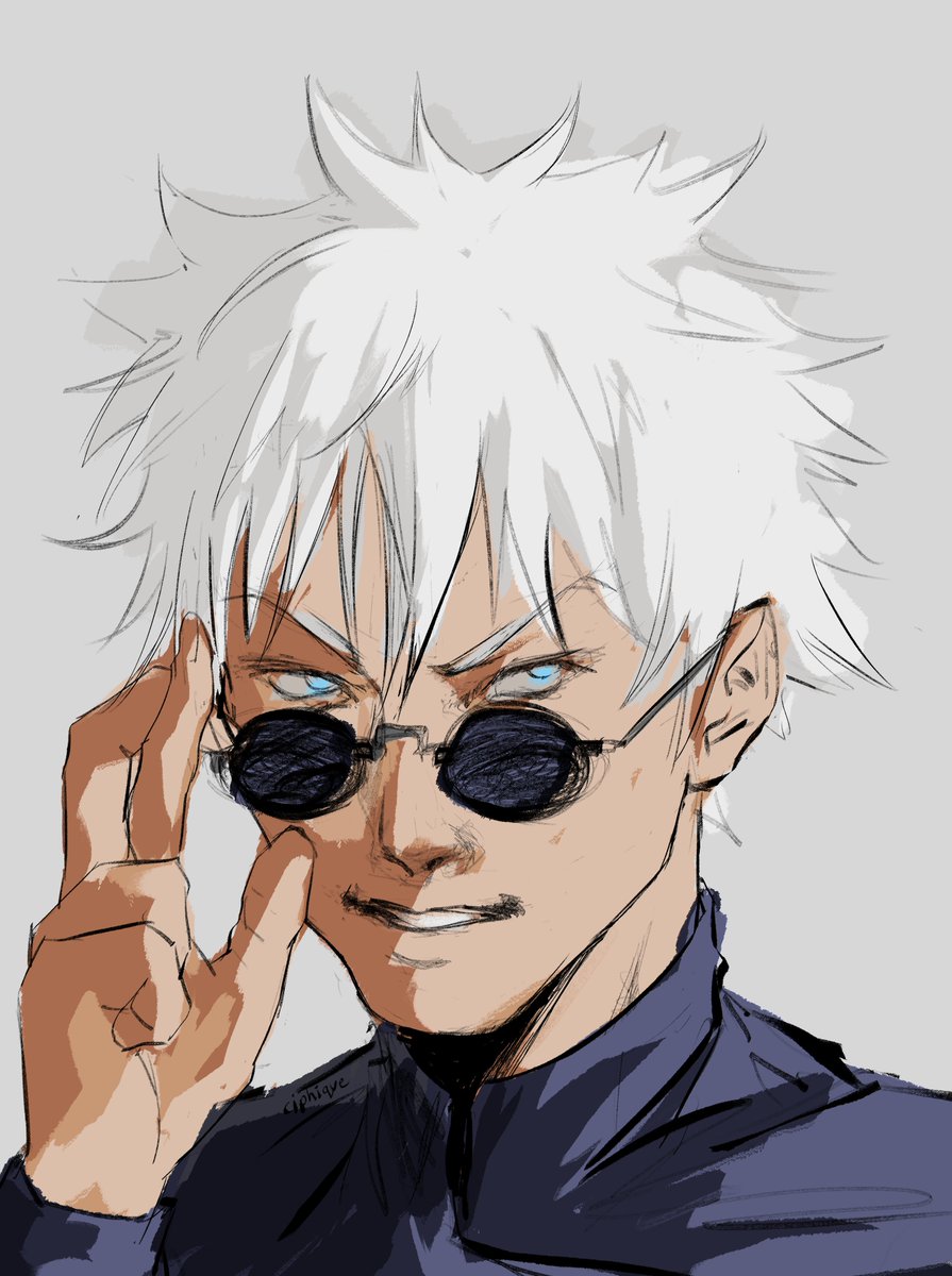 gojou satoru 1boy male focus solo white hair blue eyes sunglasses looking at viewer  illustration images