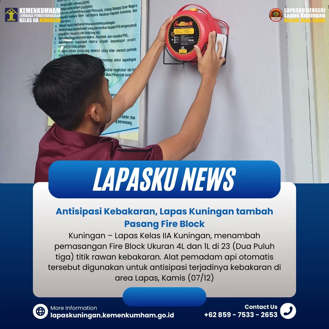 Antisipasi Kebakaran, Lapas Kuningan tambah Pasang Fire Block

sippn.menpan.go.id/berita/109939/…

Lapas Kuningan
Kemenkumham Jabar
R.Andika Dwi Prasetya
#LapasKuningan
#KemenkumhamJabar
#RAndikaDwiPrasetya