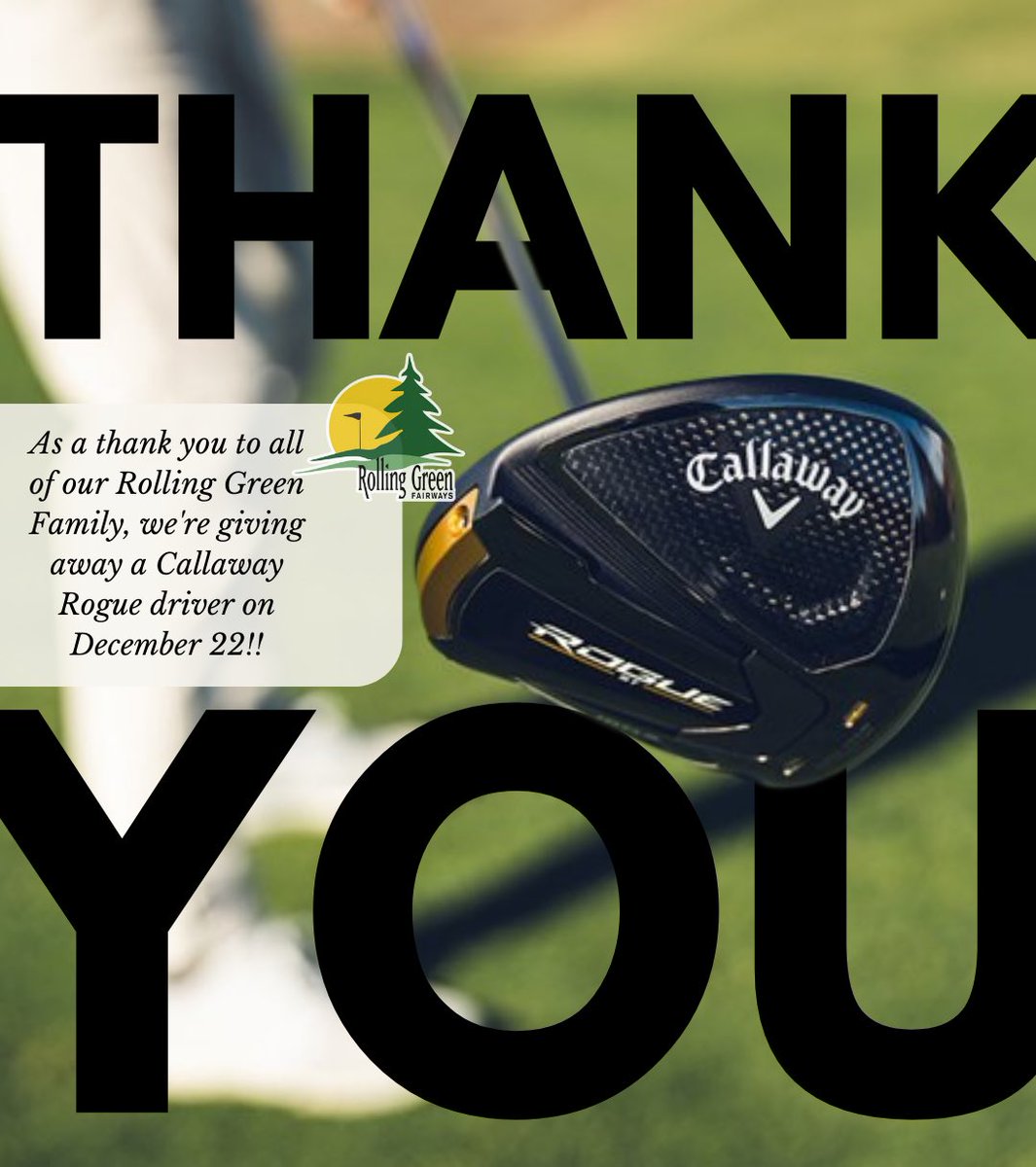 To all our amazing Rolling Green family – this one's for you! 🎁🏌️ If you're a member, joined Men's or Ladies' night, golfed a round, or organized a tournament this year, you're automatically entered to win a shiny new Callaway Rogue driver! Drawing the lucky winner on Dec 22!