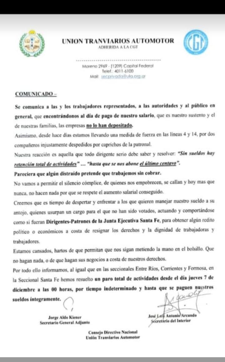 humanosdestafe's tweet photo. 🚨 PARO DE COLECTIVOS URBANOS E INTERURBANOS A PARTIR DE LAS 00:00 https://t.co/7RStv0adA5