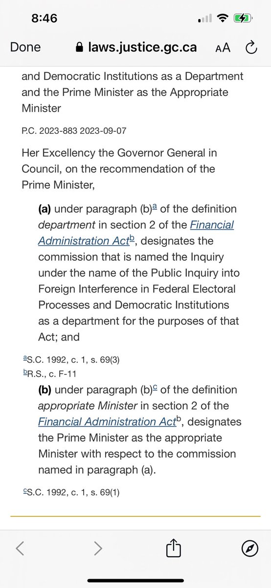 Nana00018487212's tweet photo. So Justin Trudeau has gotten the Governor General to award him with a new title.   She signed an order designating the 
Inquiry under the name of the Public Inquiry into Foreign Interference in Federal Electoral Processes and Democratic Institutions as a Department and the Prime Minister as the appropriate Minister.  
So Trudeau has awarded himself lord and master. Judge and juror over the foreign interference investigation.   
What could possibly be worse?????