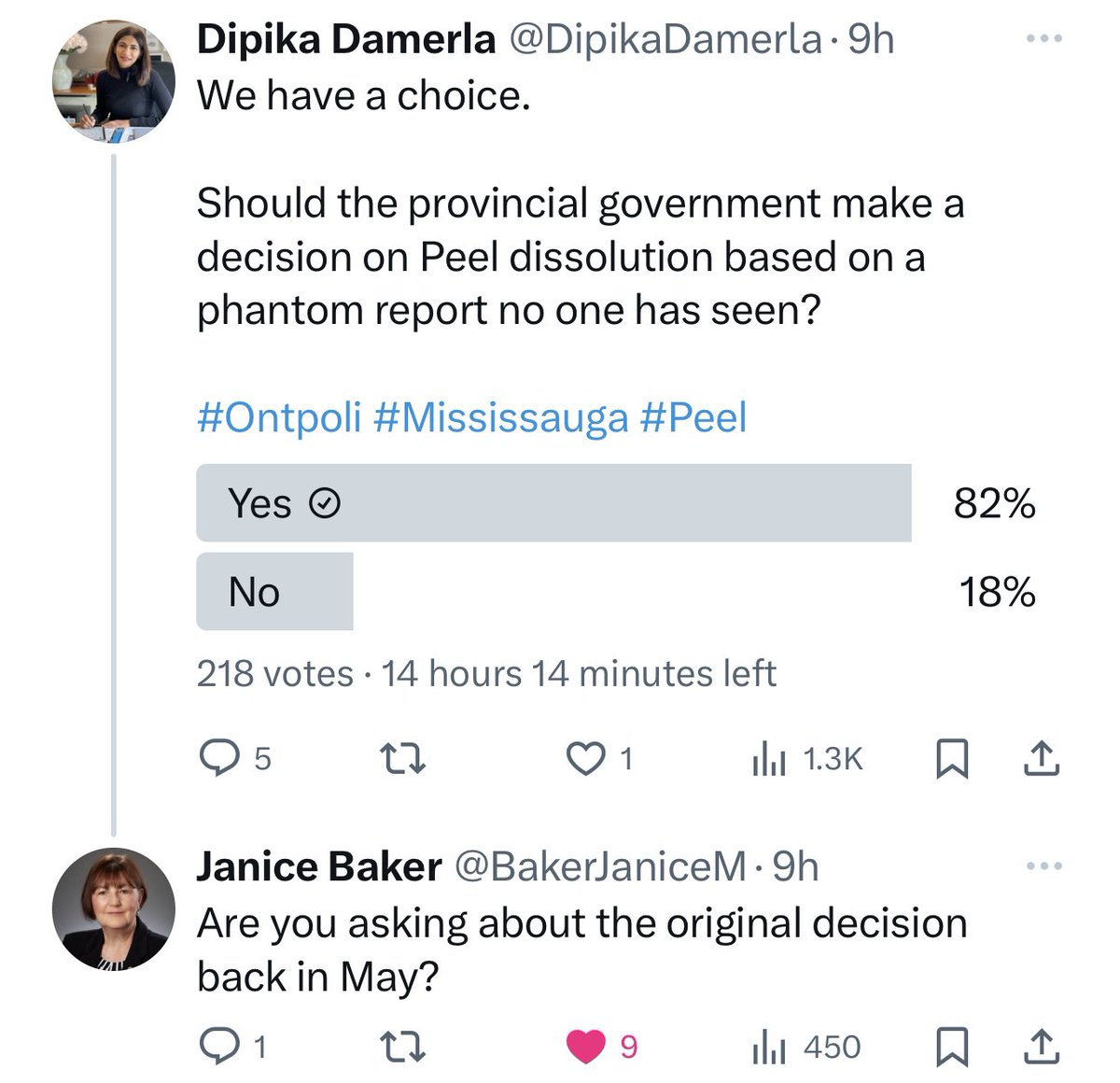 Friendly advice for Bonnie Crombie

1) Listen to #Mississauga residents. The poll results to a slanted poll question by Mississauga Cllr Damerla clearly show Mississauga residents don’t want any part in your #Peel dissolution train wreck.  

2) Listen to your long time CAO Janice
