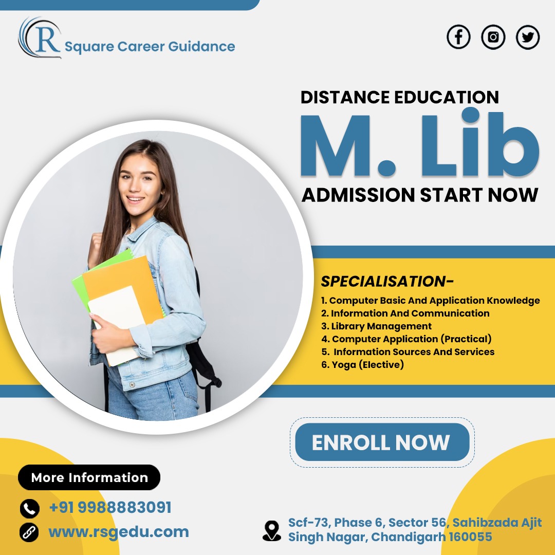 RSquareCareer's tweet image. Distance Education M. Lib Admission Start Now

1. Computer Basic and Application Knowledge
2. Information and Communication
3. Library Management

Call Us To Get More Information: +91 9988883091 , 9316654321

Online Registration-: rsgedu.com

#MLib #MLibeducation