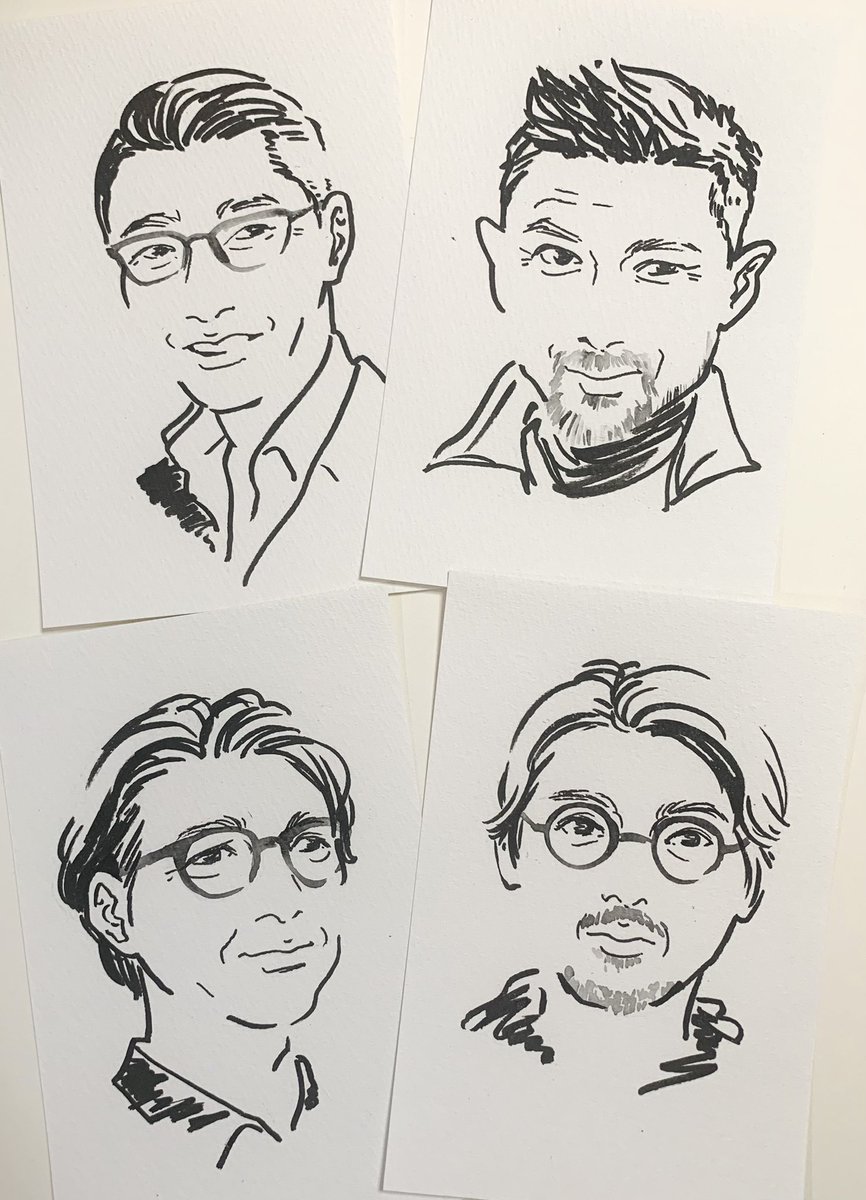 さっそく固形水彩を使ってメガネやヒゲを描いたダンディたち 