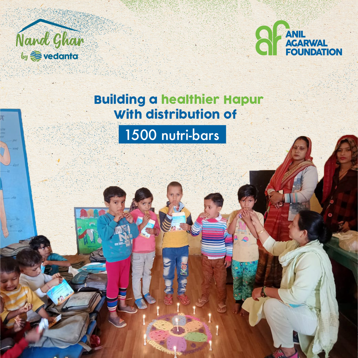 AnilAgarwalFndn's tweet photo. In Hapur, Uttar Pradesh, we distributed 1500 multi-millet nutri-bars across 25 centers. Through this effort, we lay the foundation for a healthier and brighter future for every child.
#NandGhar #TransformingForGood #TransformIndia #NandGharImpact https://t.co/HYx5VvlBO2