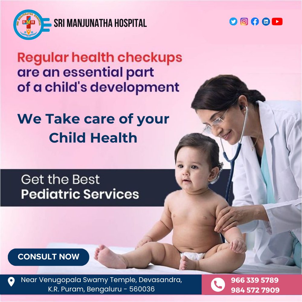 S_M_Hospital's tweet image. “We Take Care Of Your Child Health.”

Location: Near Venugopala Swamy Temple, Ayyappa Nagar, Krishnarajapura, Bengaluru, Karnataka 560036

Book An Appointment
📞+9663395789
📞+9845727909

#srimanjunathahospital #childrenhealth #childrenhealthtips #childrenhealthcare #pediatrics