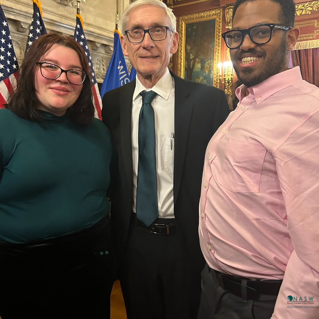 NASWWI's tweet photo. Today, Governor Evers vetoed the Trans Youth Medical Care Ban &amp; signed into law Senate Bill  527, a Suicide Prevention Act.  Nadir Carlson and Liz Butler, one of the interns, represented NASW-WI at the veto. Liz was also in attendance for the signing of Senate Bill 527. #NASWWI https://t.co/Qzk16ZjCZ1
